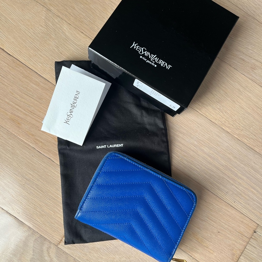Yves Saint Laurent Royal Blue Wallet with Gold Emblem - Picture 10 of 11